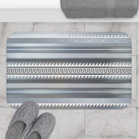 Blue White Gray Greek Key Bath Mat