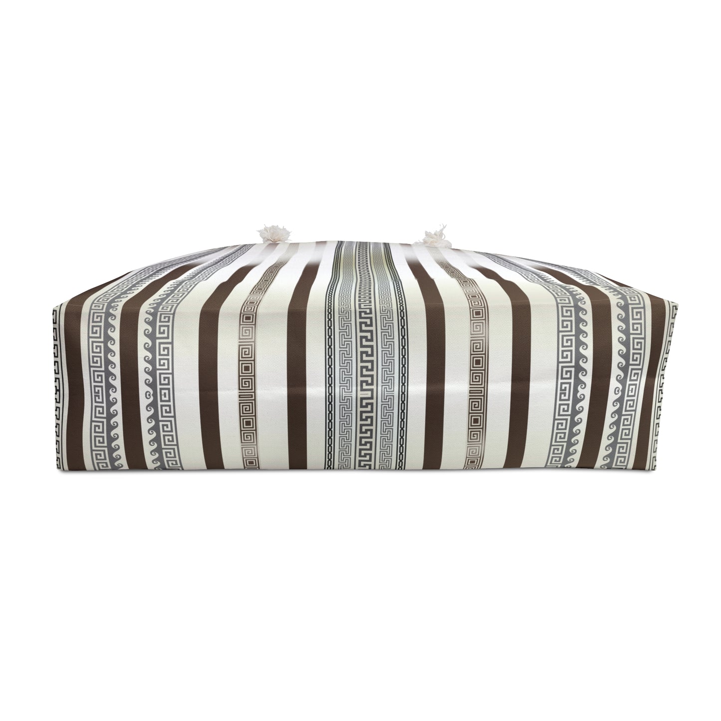 Cream Gray Brown Stripe Greek Key Weekender Bag