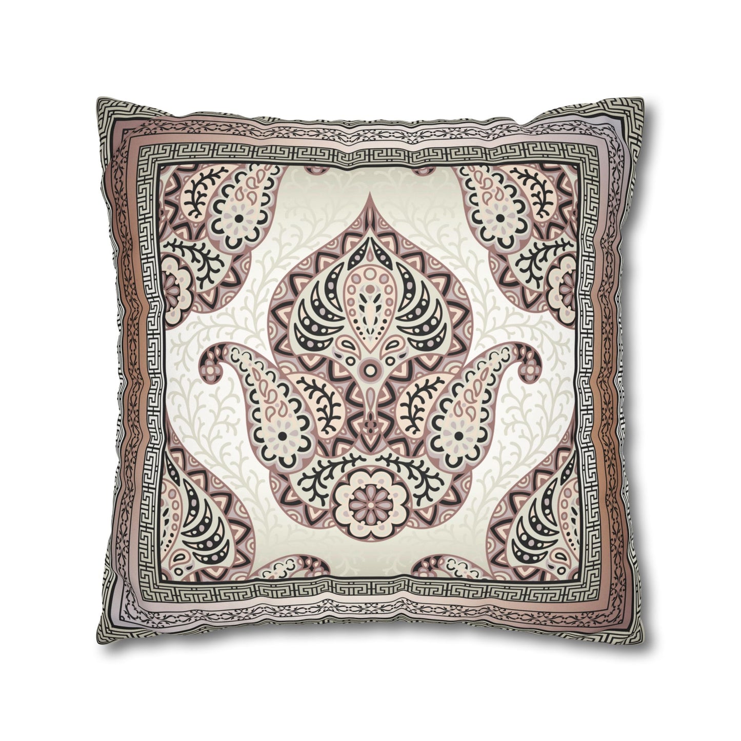 Greek Keys Pink Peach Black Paisley Faux Suede Square Pillow Case