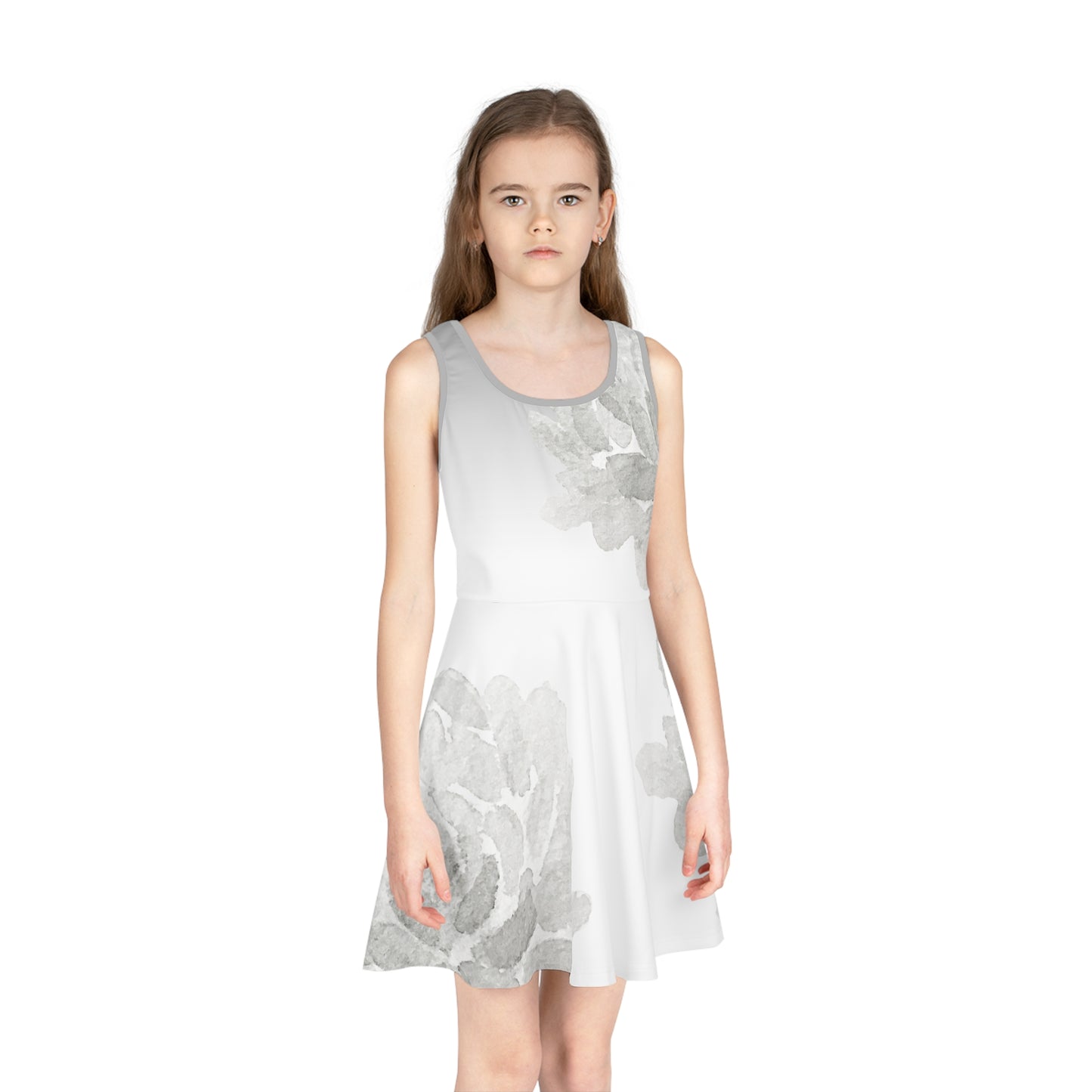 White Gray Floral Girls' Sleeveless Sundress Kiki Collection