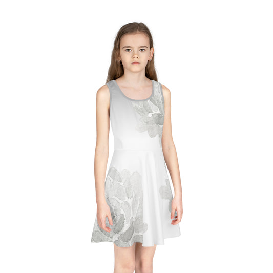 White Gray Floral Girls' Sleeveless Sundress Kiki Collection