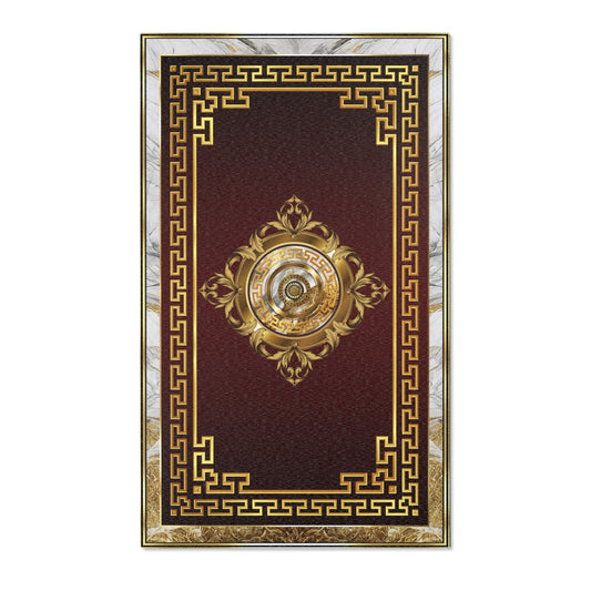 Gold Greek Keys Maroon White Gold Trim Area Rug