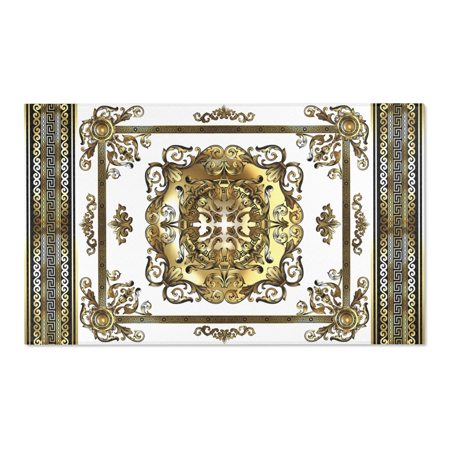 Greek Key Black & Cream Ornate Baroque Area Rugs