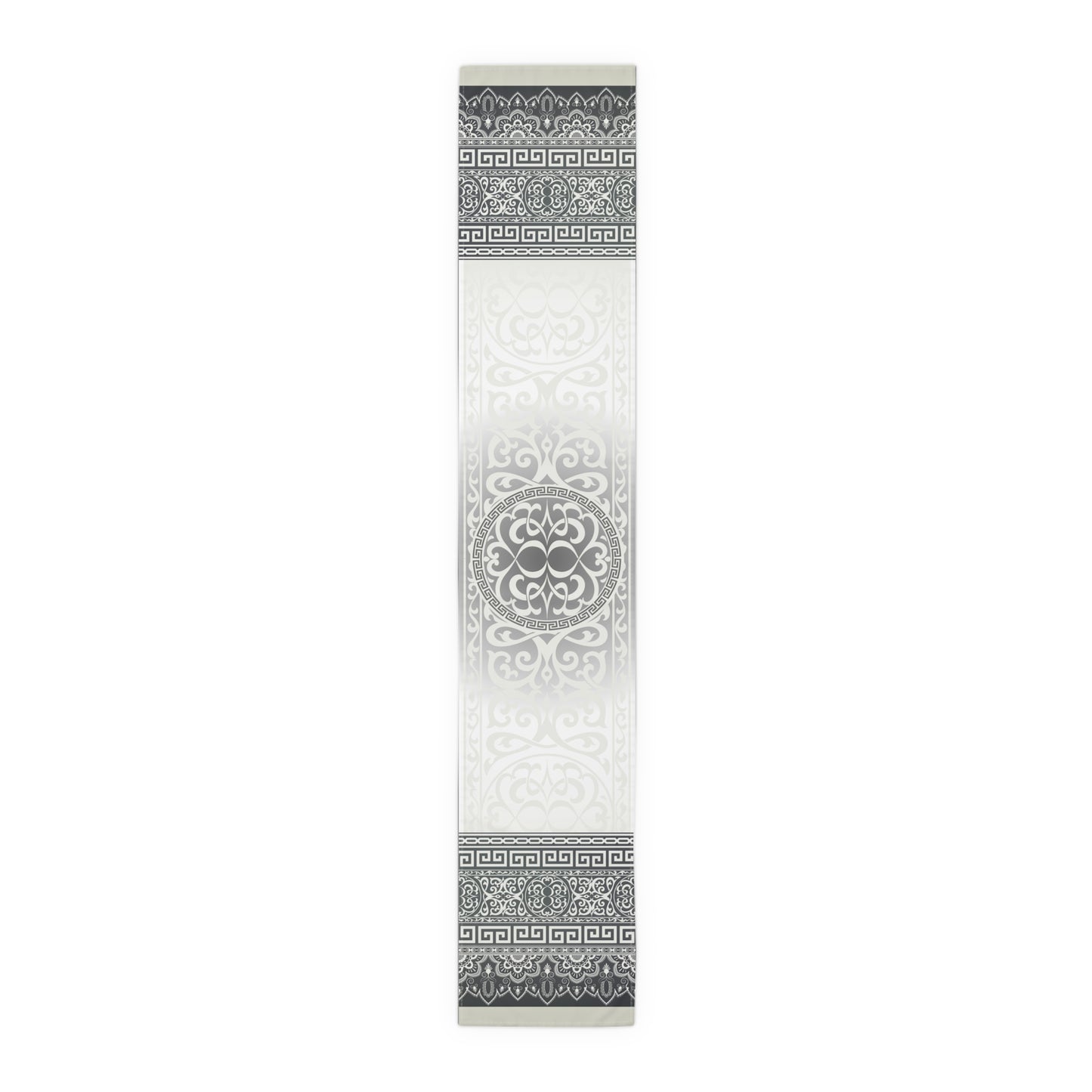 Cream Gray Greek Key Ornate Baroque Black Table Runner (Cotton, Poly)