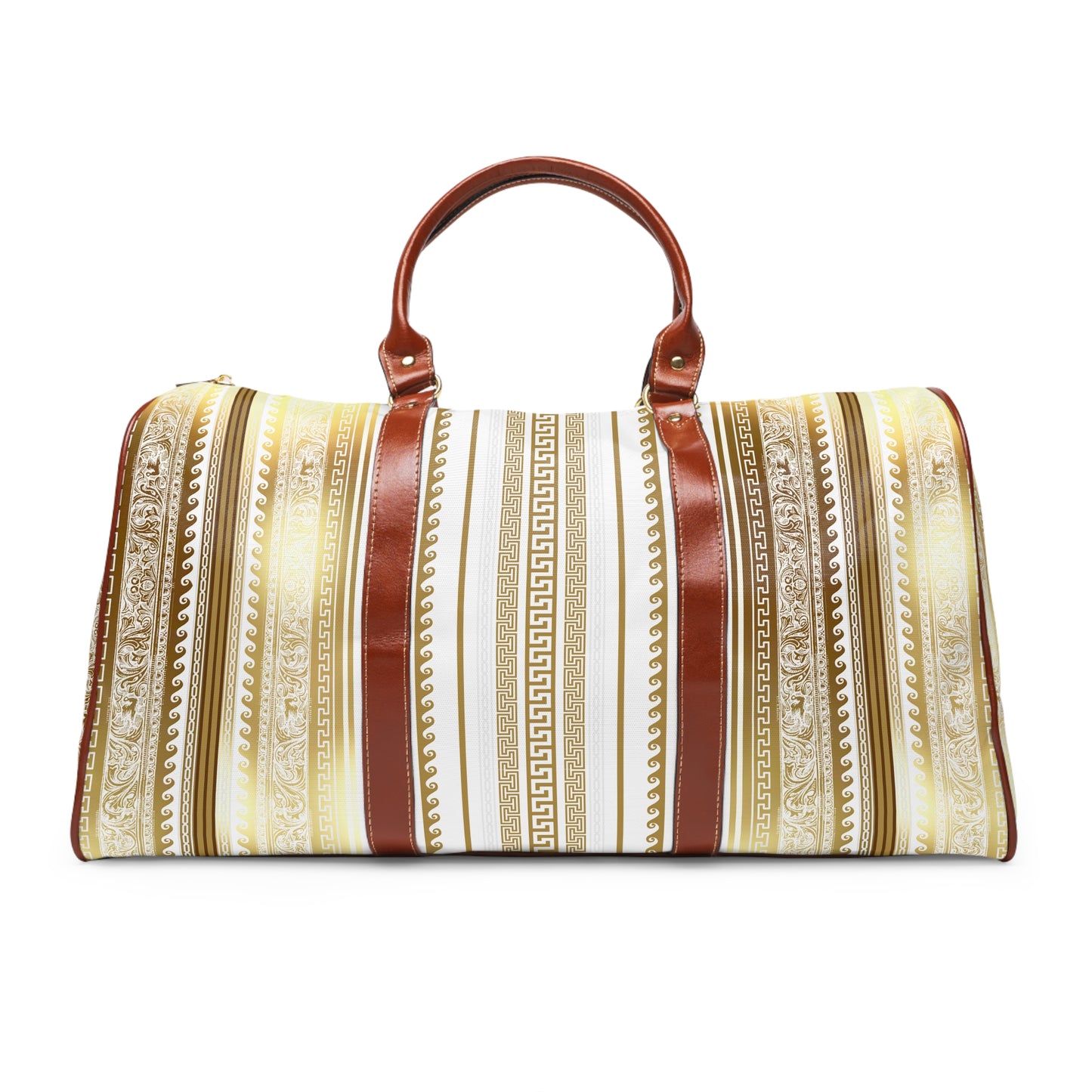 Greek Key Gold White Brown Waterproof Travel Bag