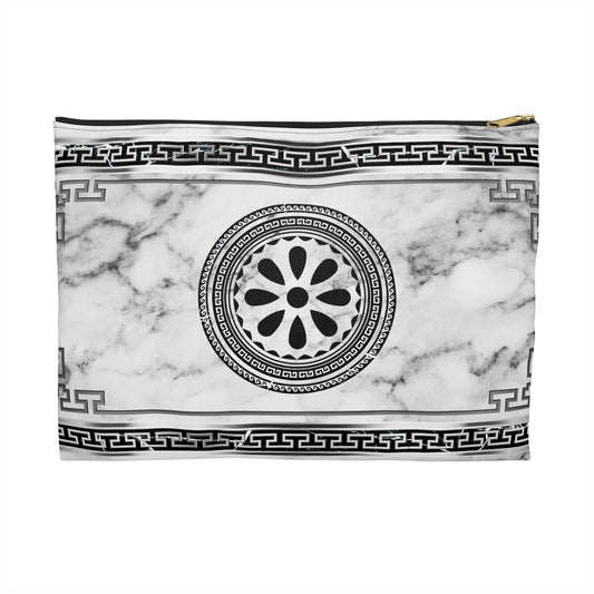 Greek Key Silver White Marbleized Accessory Pouch