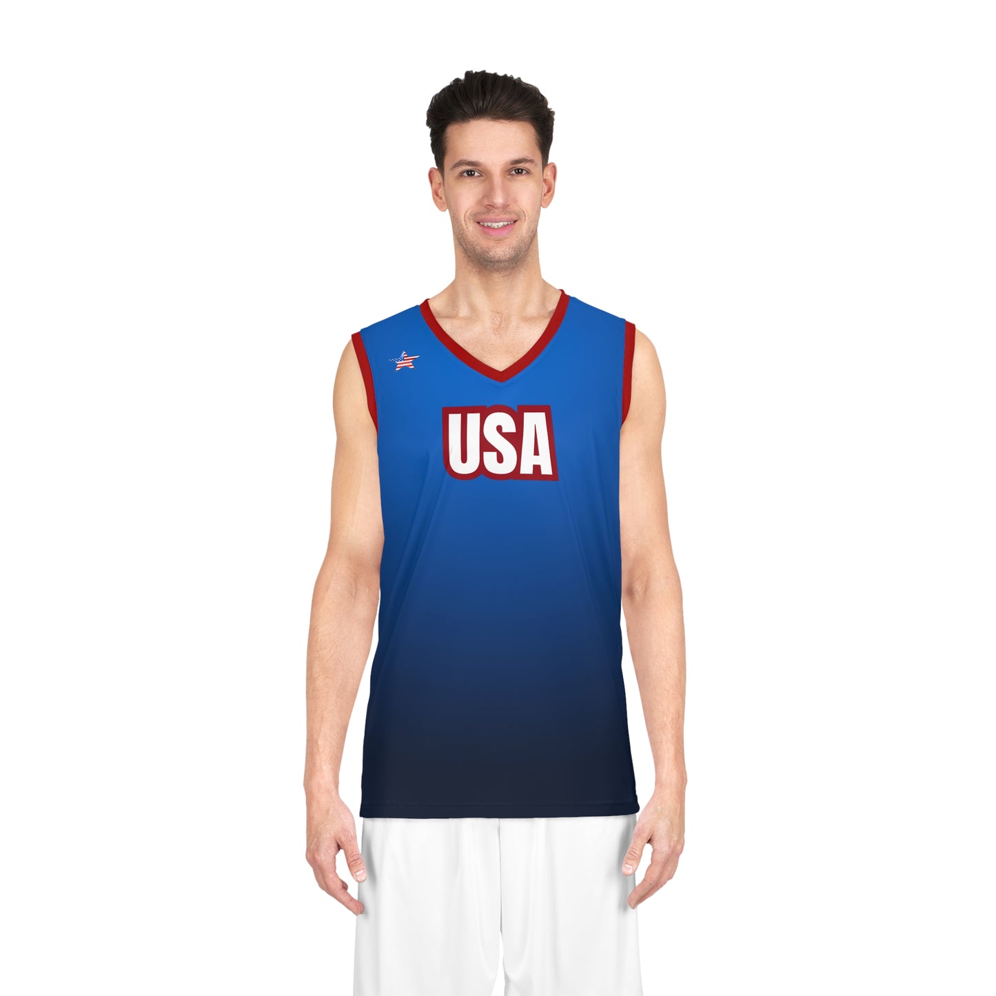 USA Blue Red White Trim - Basketball Jersey