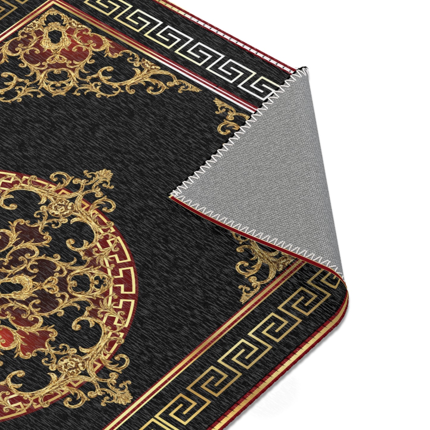 Baroque Gold Black Red Greek Key Ornate Area Rugs