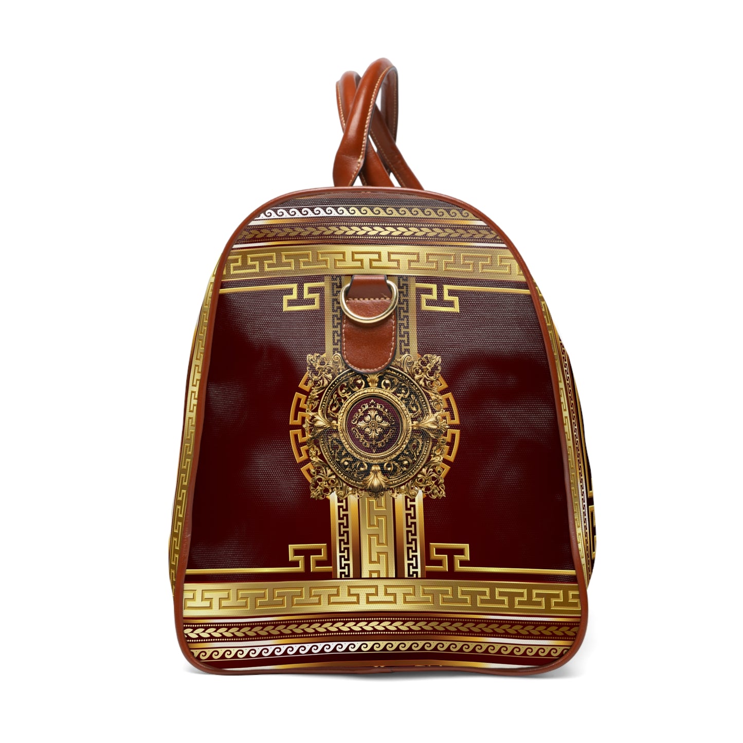 Greek Key Gold Maroon Ornate Waterproof Travel Bag