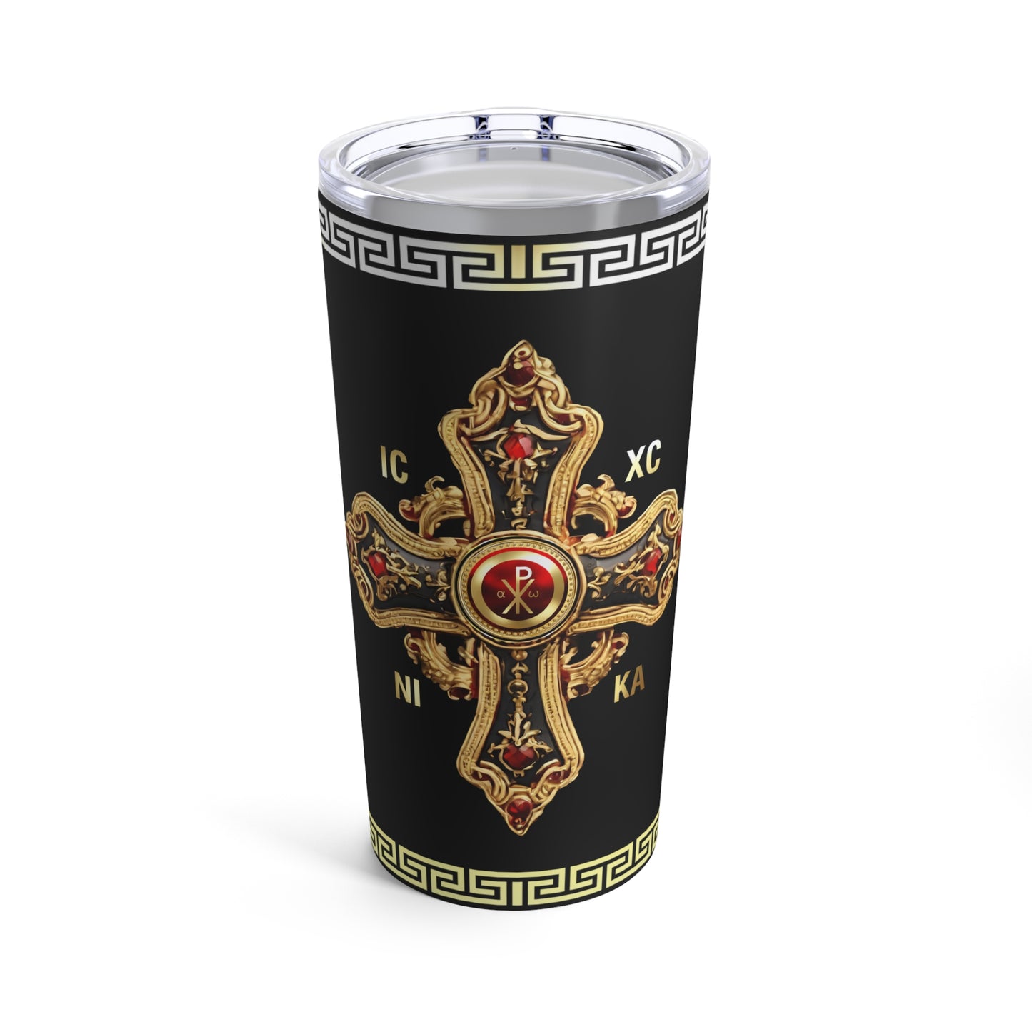 Greek Orthodox Cross Gold Black Tumbler 20oz