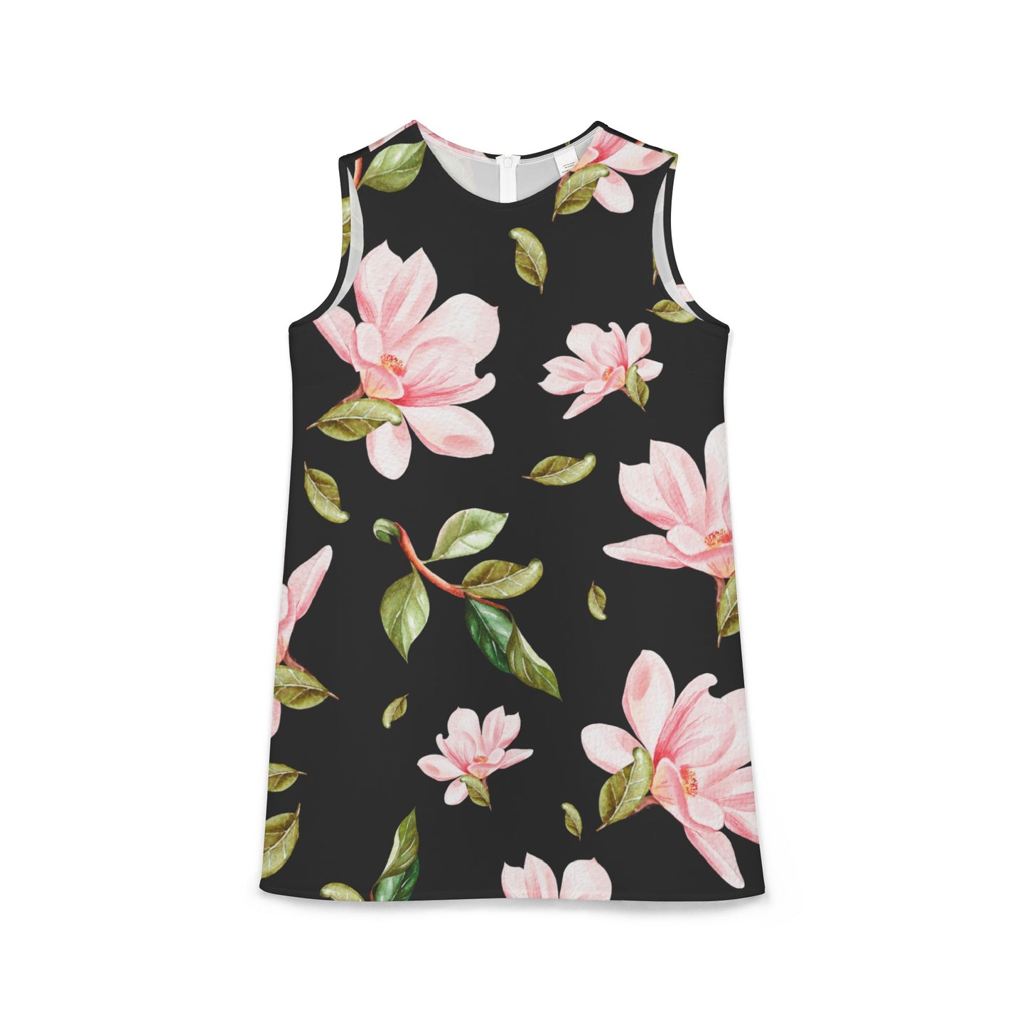 Black Pink Green Floral Black A-line Sleeveless Dress