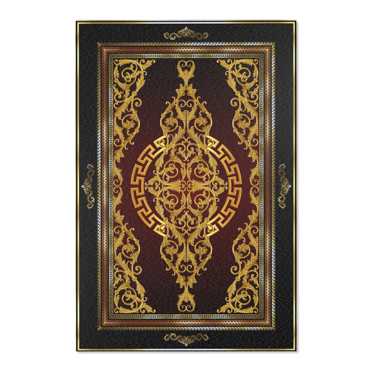 Ornate Baroque Gold Black Maroon Greek Key Area Rugs