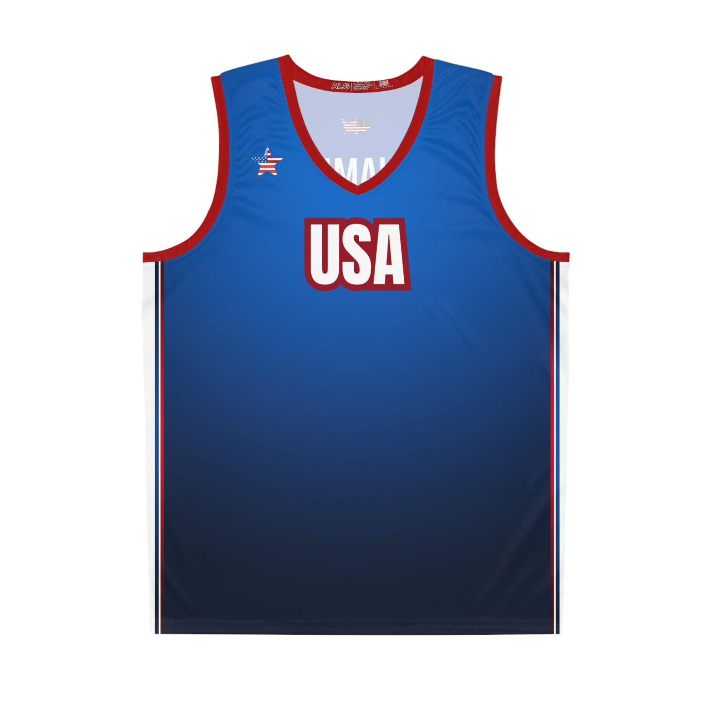USA Blue Red White Trim - Basketball Jersey
