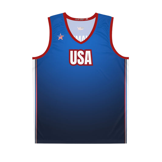 USA Blue Red White Trim - Basketball Jersey