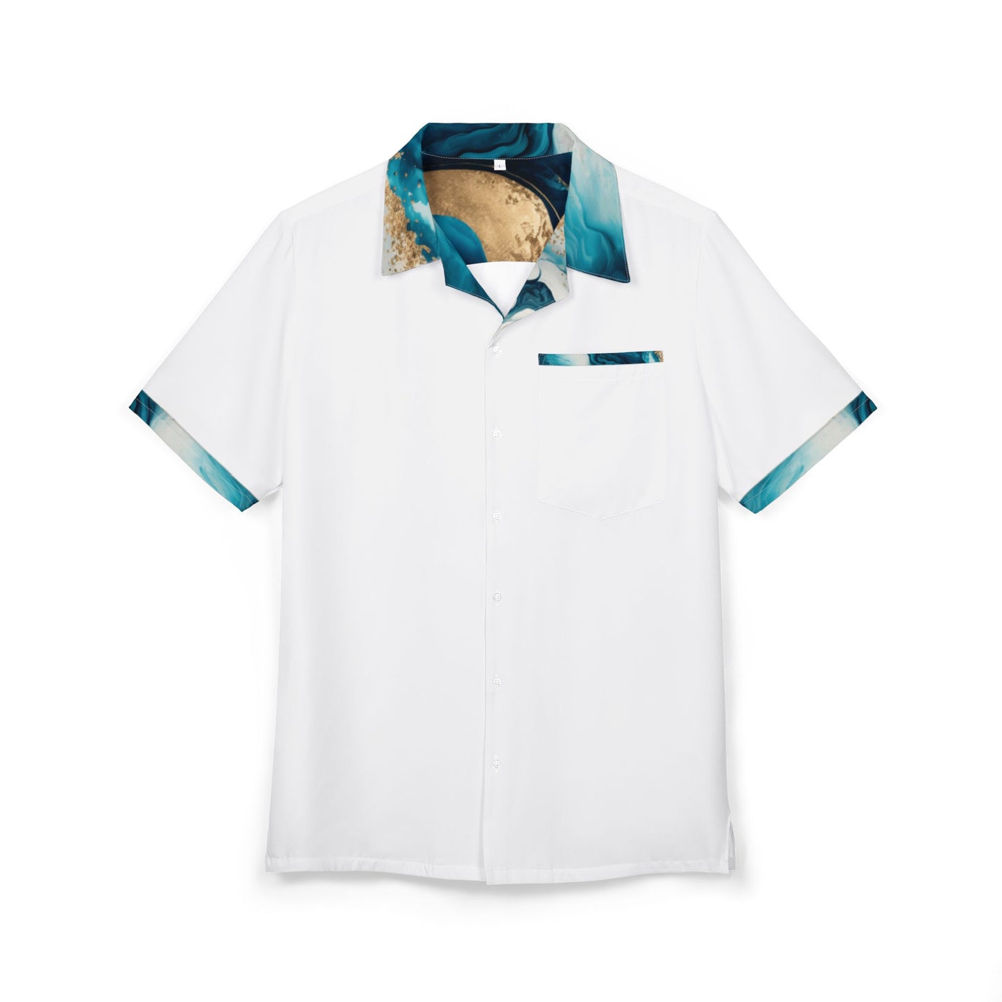 White Aqua Gold Hawaiian Button-Down Shirt