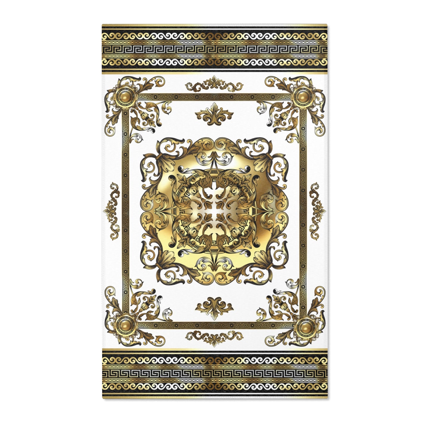 Greek Key Cream Black Gold Ornate Baroque Area Rugs