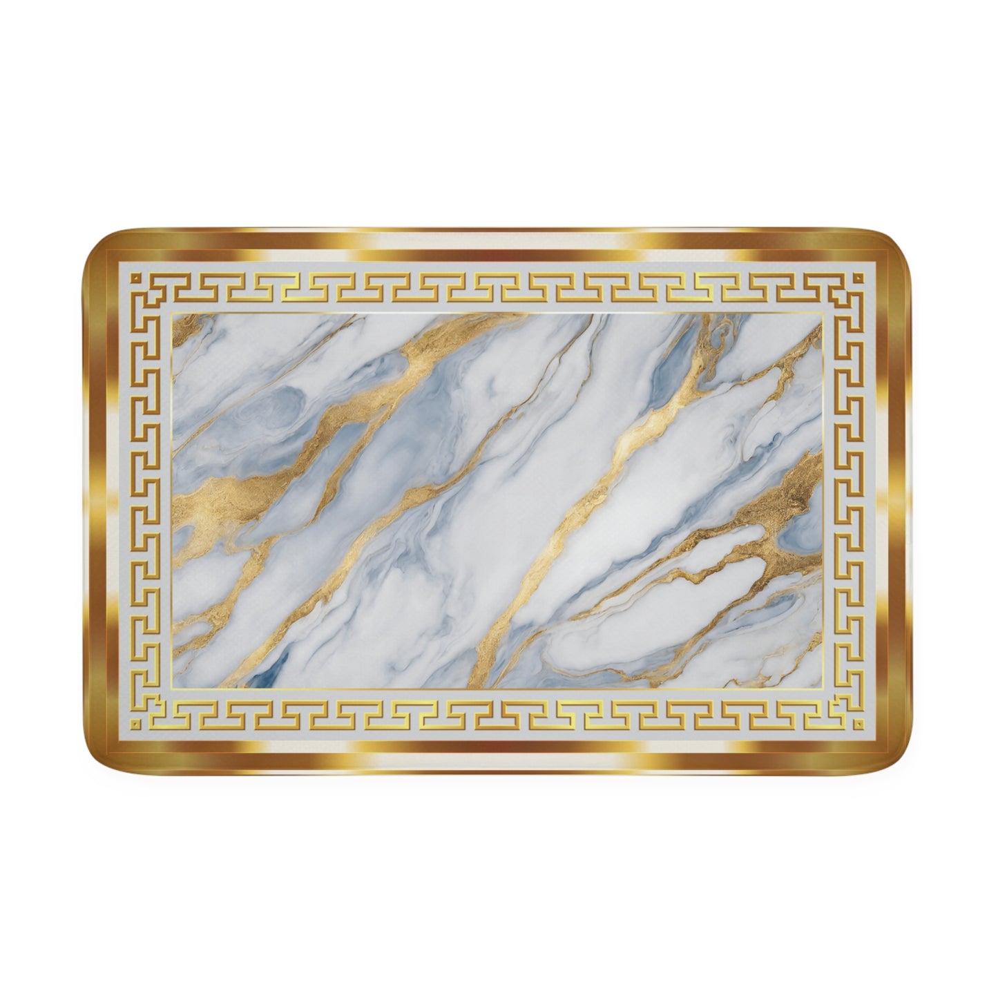 Greek Key Gold Blue White Memory Foam Bath Mat