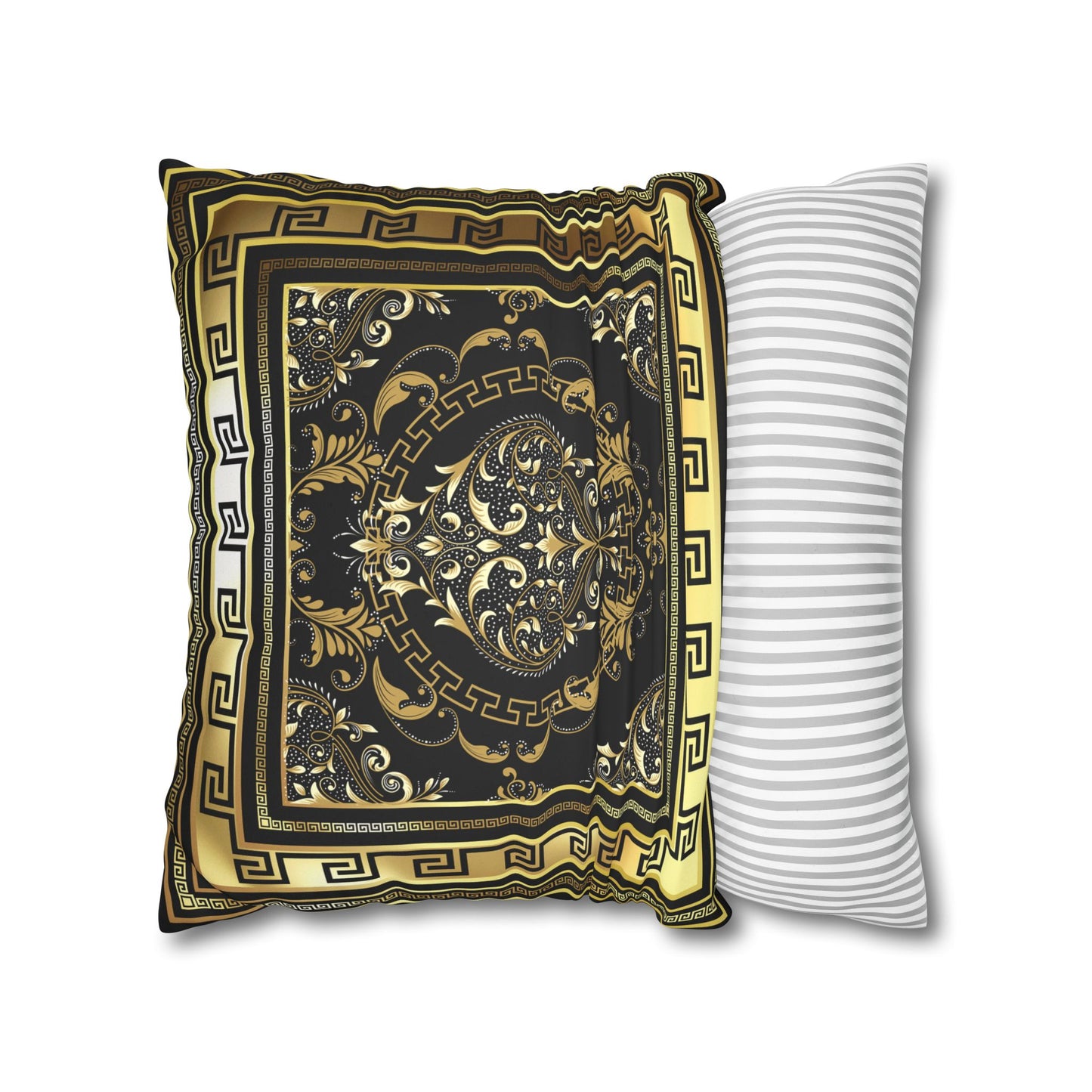 Greek Keys Gold Black Faux Suede Square Pillow Case