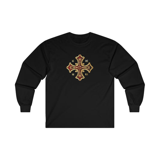 Greek Orthodox Cross Gold Red Ultra Cotton Long Sleeve Tee