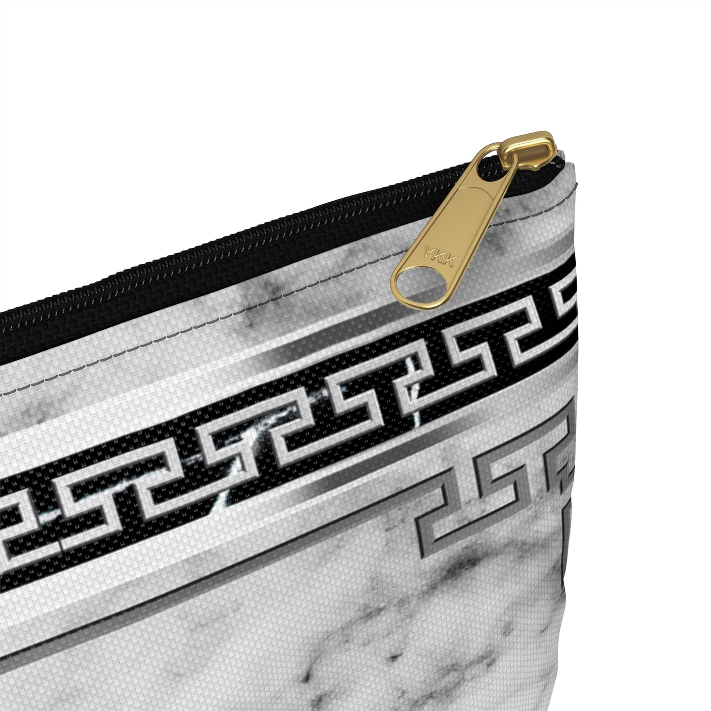 Greek Key Silver White Marbleized Accessory Pouch