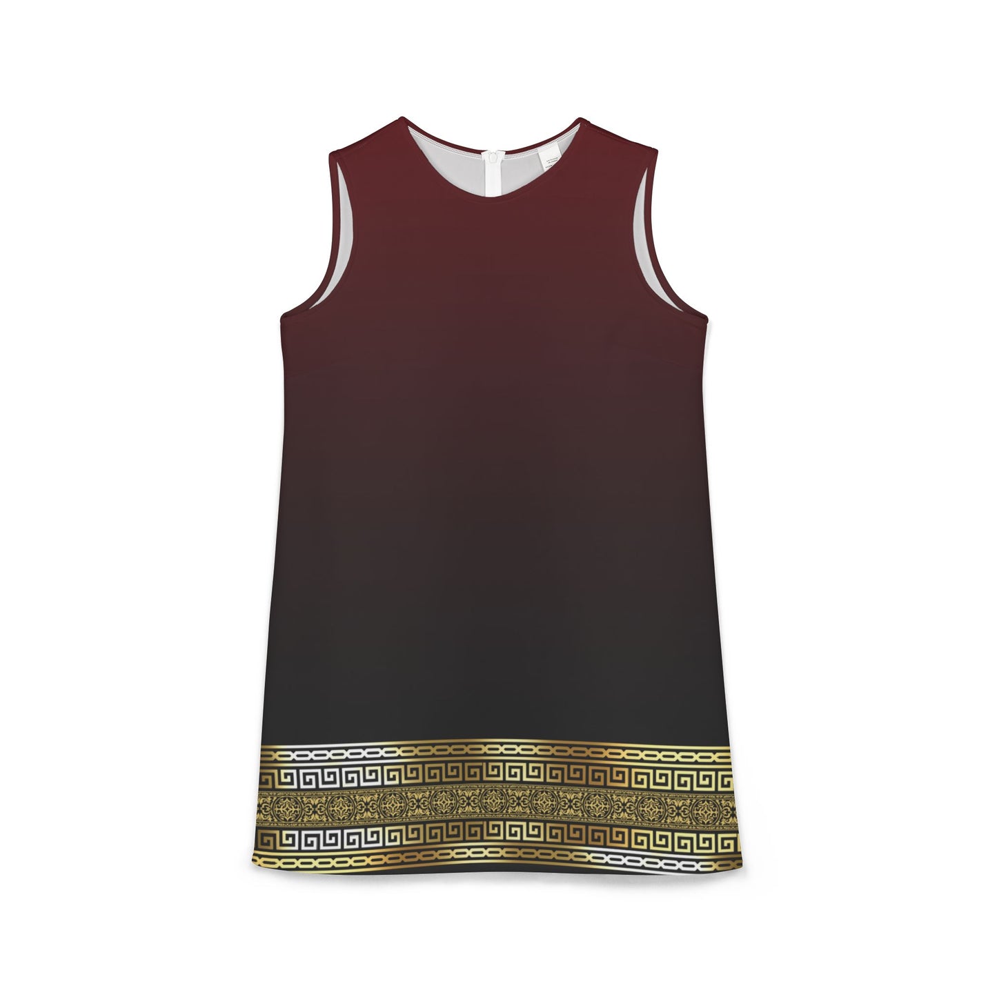 Greek Key Gold Maroon Black A-line Sleeveless Dress