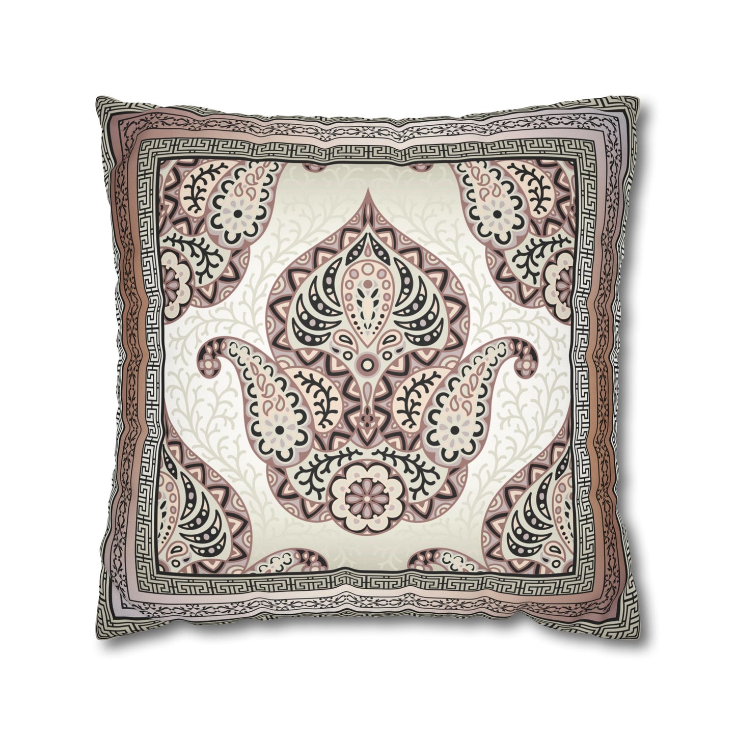 Greek Keys Pink Peach Black Paisley Faux Suede Square Pillow Case