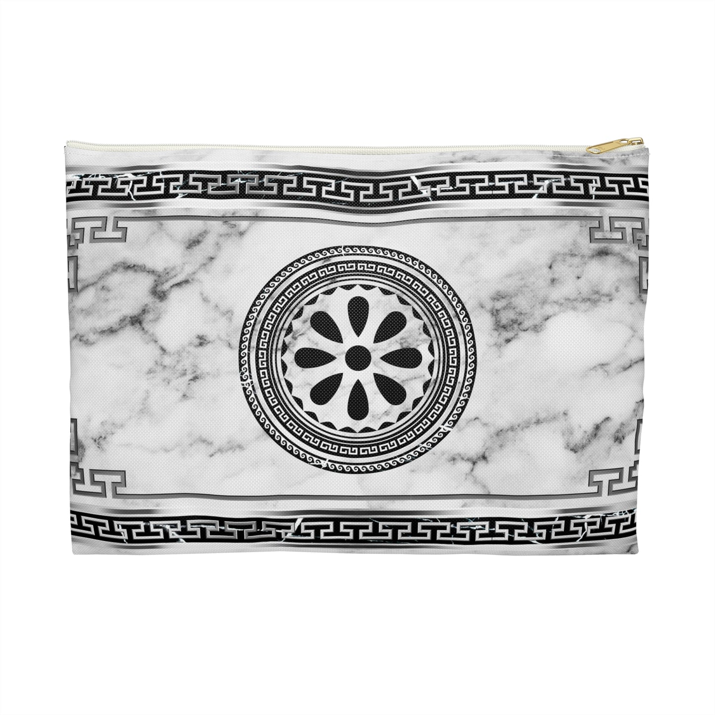 Greek Key Silver White Marbleized Accessory Pouch