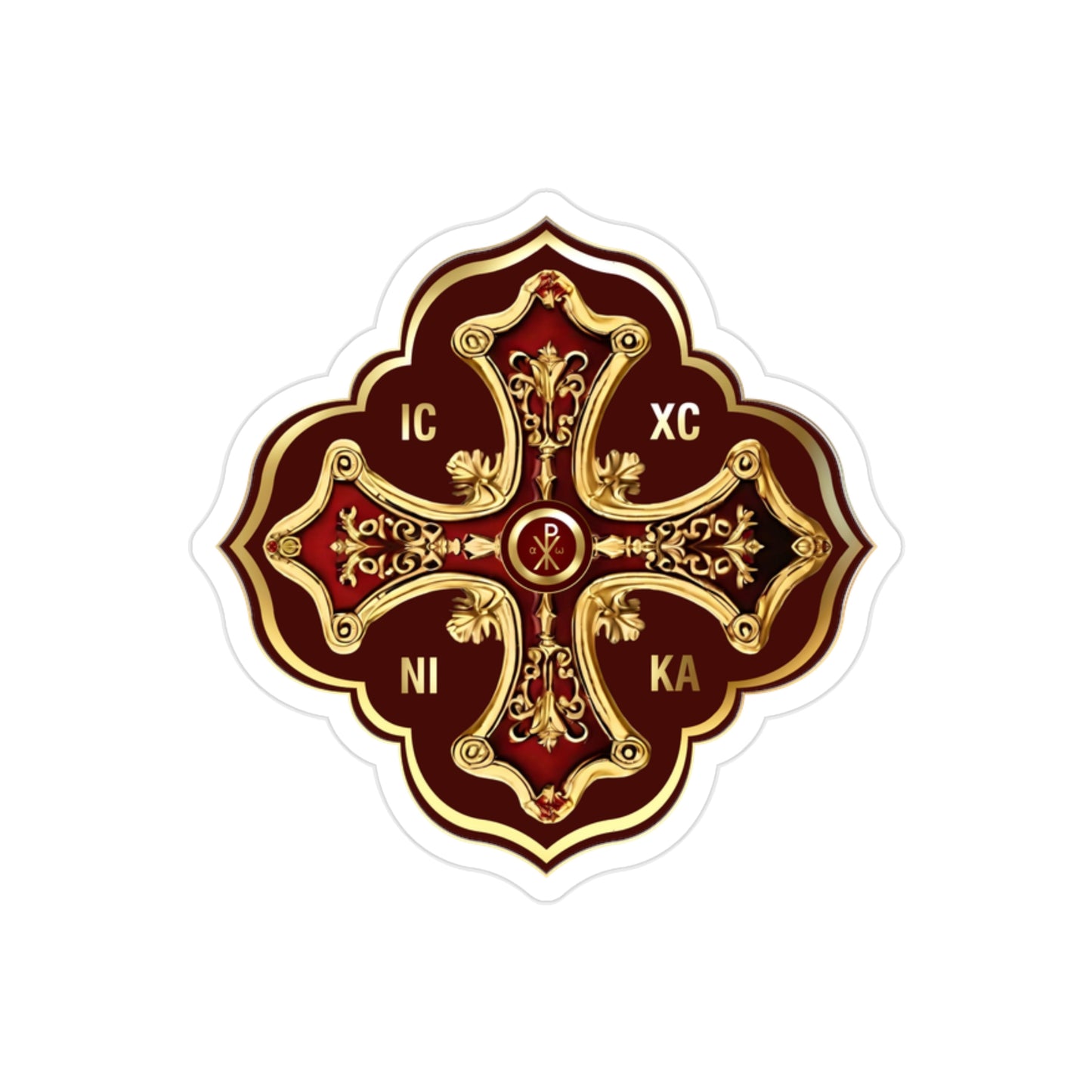 Greek Orthodox Cross Maroon Gold Transparent Outdoor Die Cut Sticker