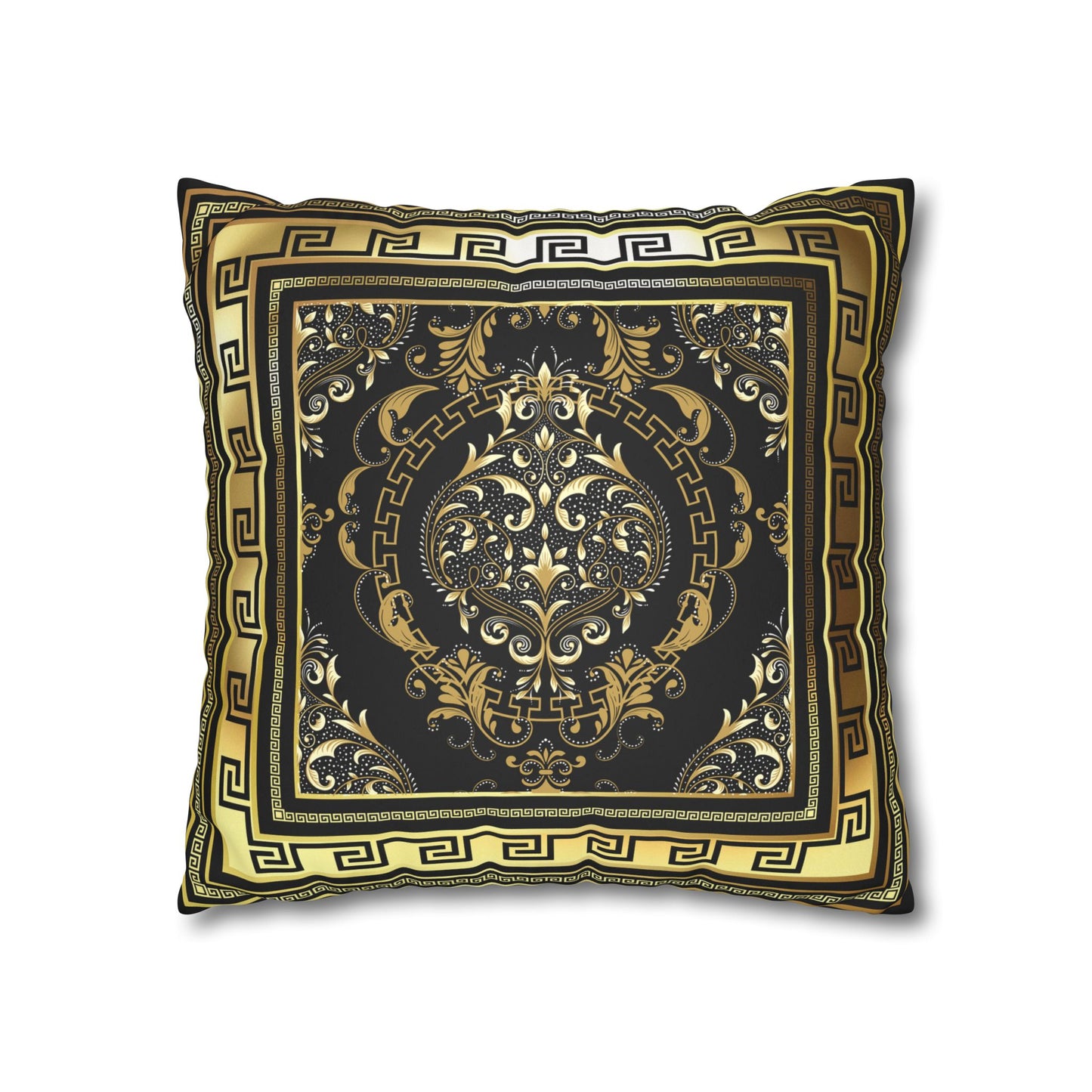 Greek Keys Gold Black Faux Suede Square Pillow Case