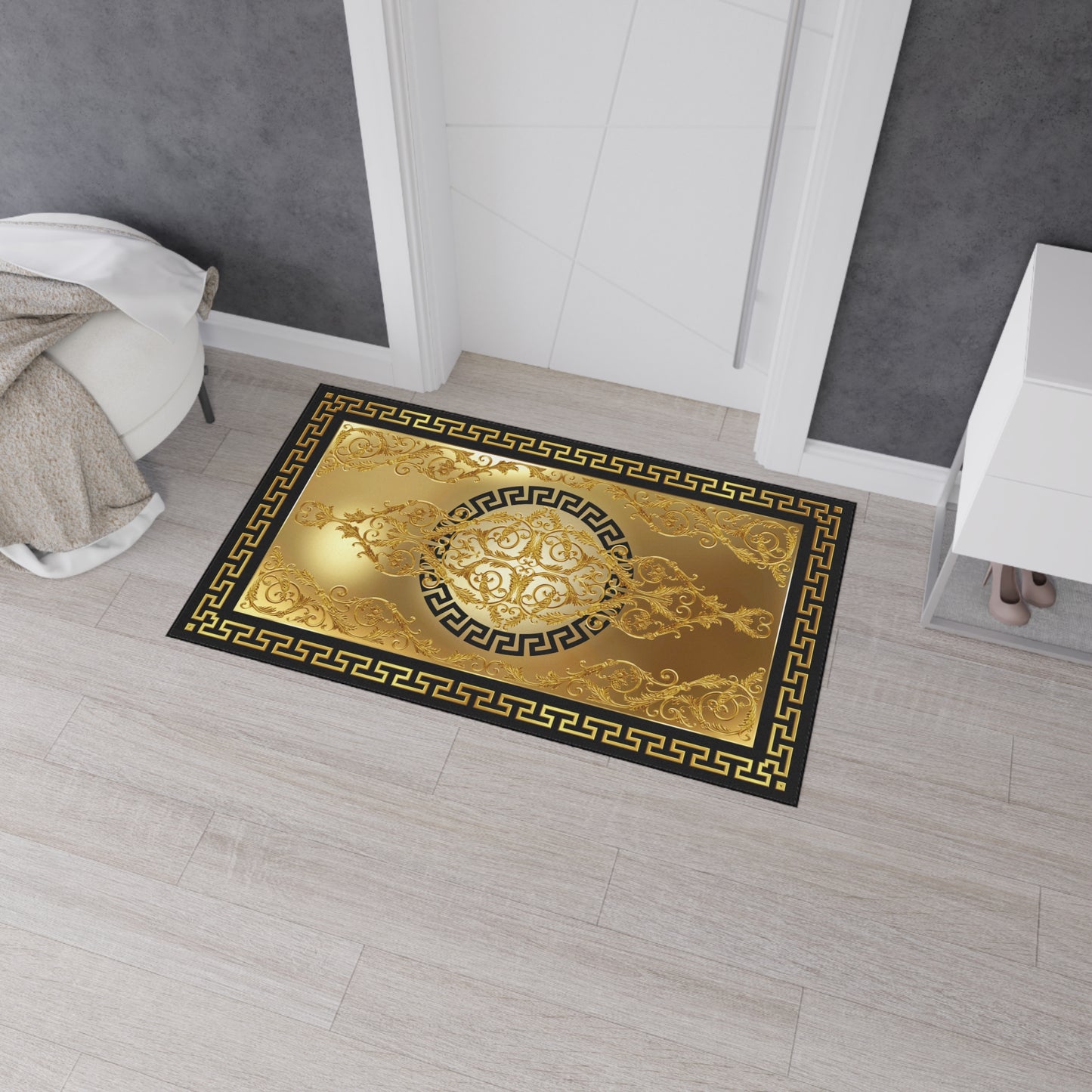 Greek Key Gold Black Baroque Heavy Duty Floor Mat