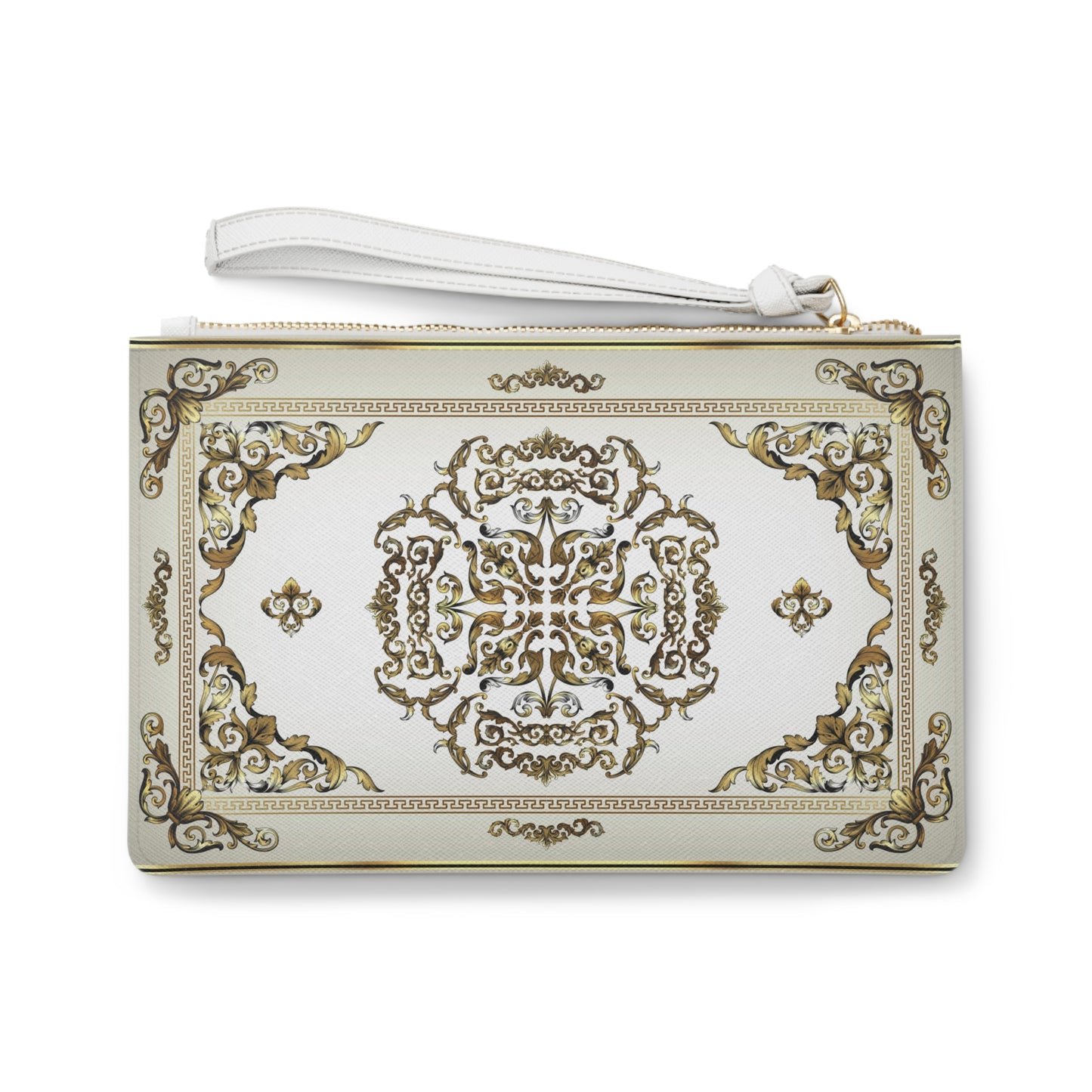 Greek Key Gold Cream Ornate Baroque Clutch Bag