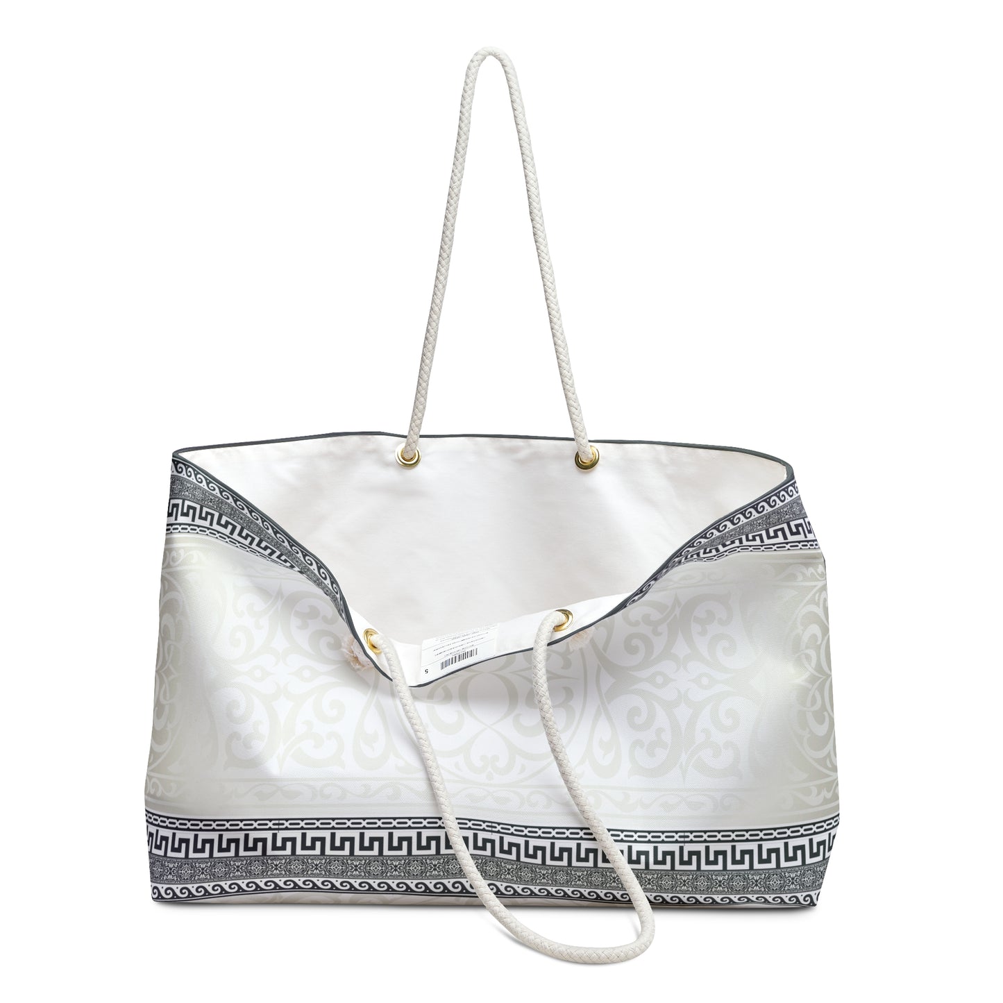 Greek Key Cream Gray Floral Weekender Bag