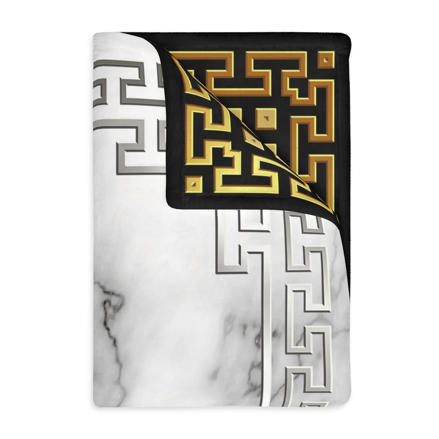 Greek Key Silver/Gold Black/White Velveteen Minky Blanket (Two-sided print)