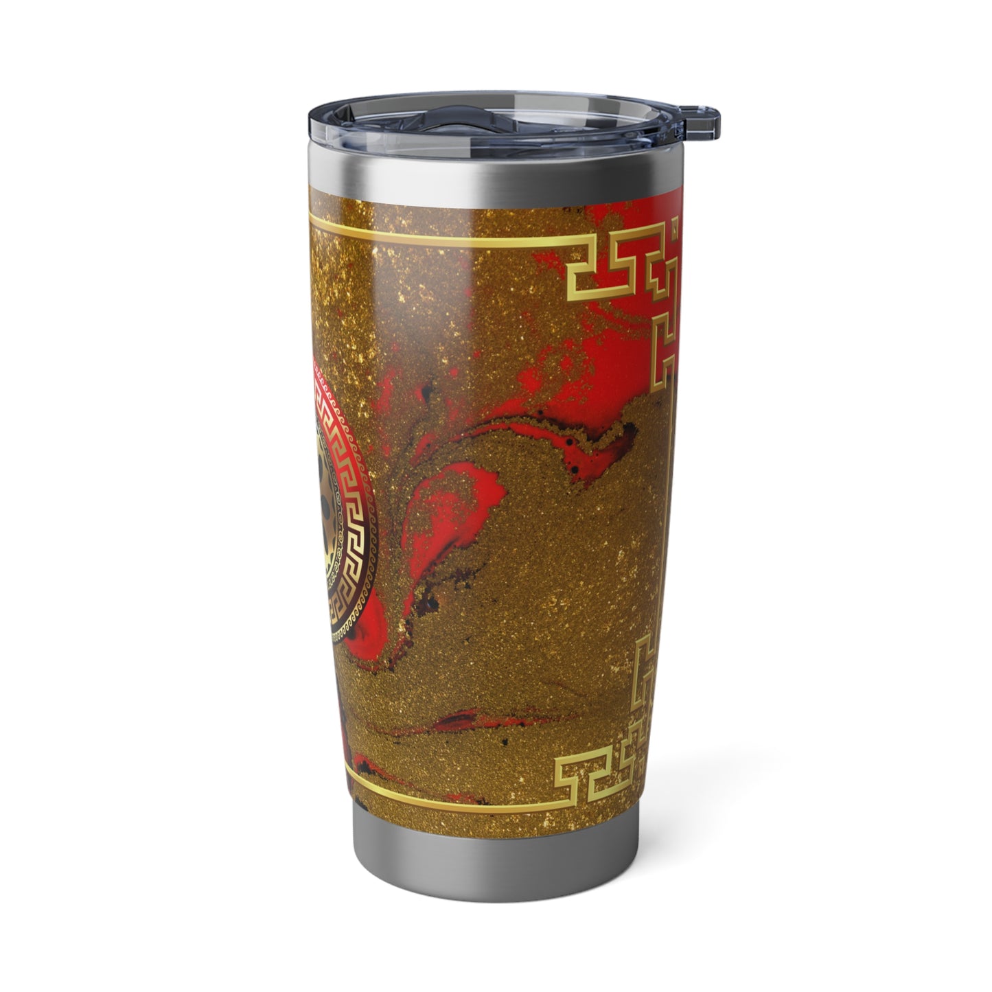 Greek Key Flower Gold Red Marbleized Tumbler 20oz