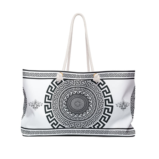 Black and White Greek Key Weekender Bag