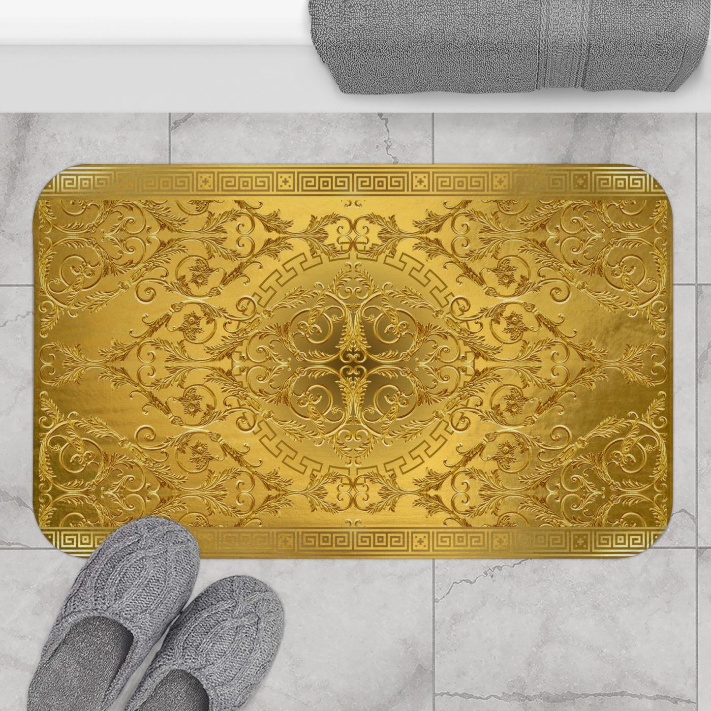 Gold Baroque Greek Key Bath Mat