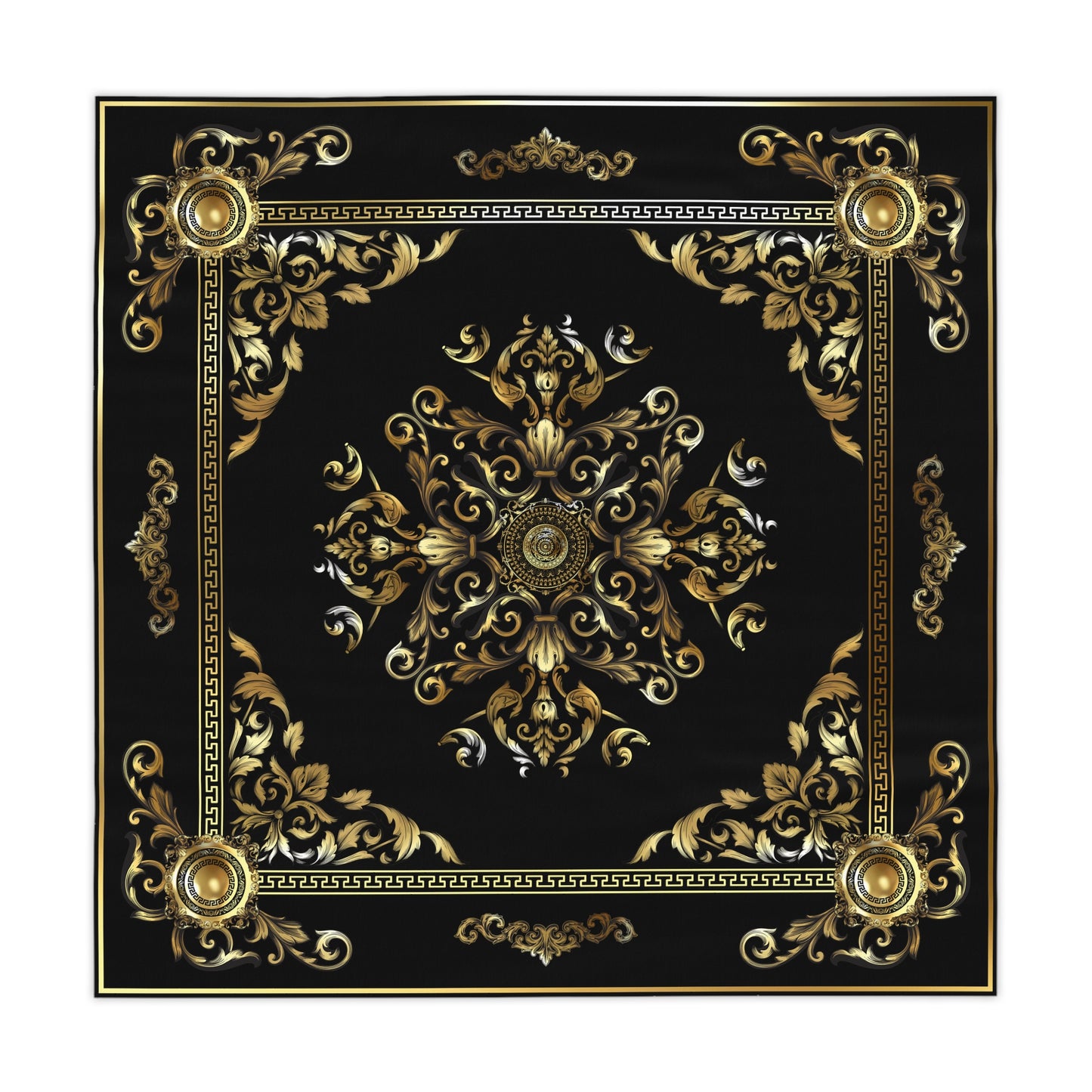 Ornate Baroque Black Gold Greek Key Tablecloth