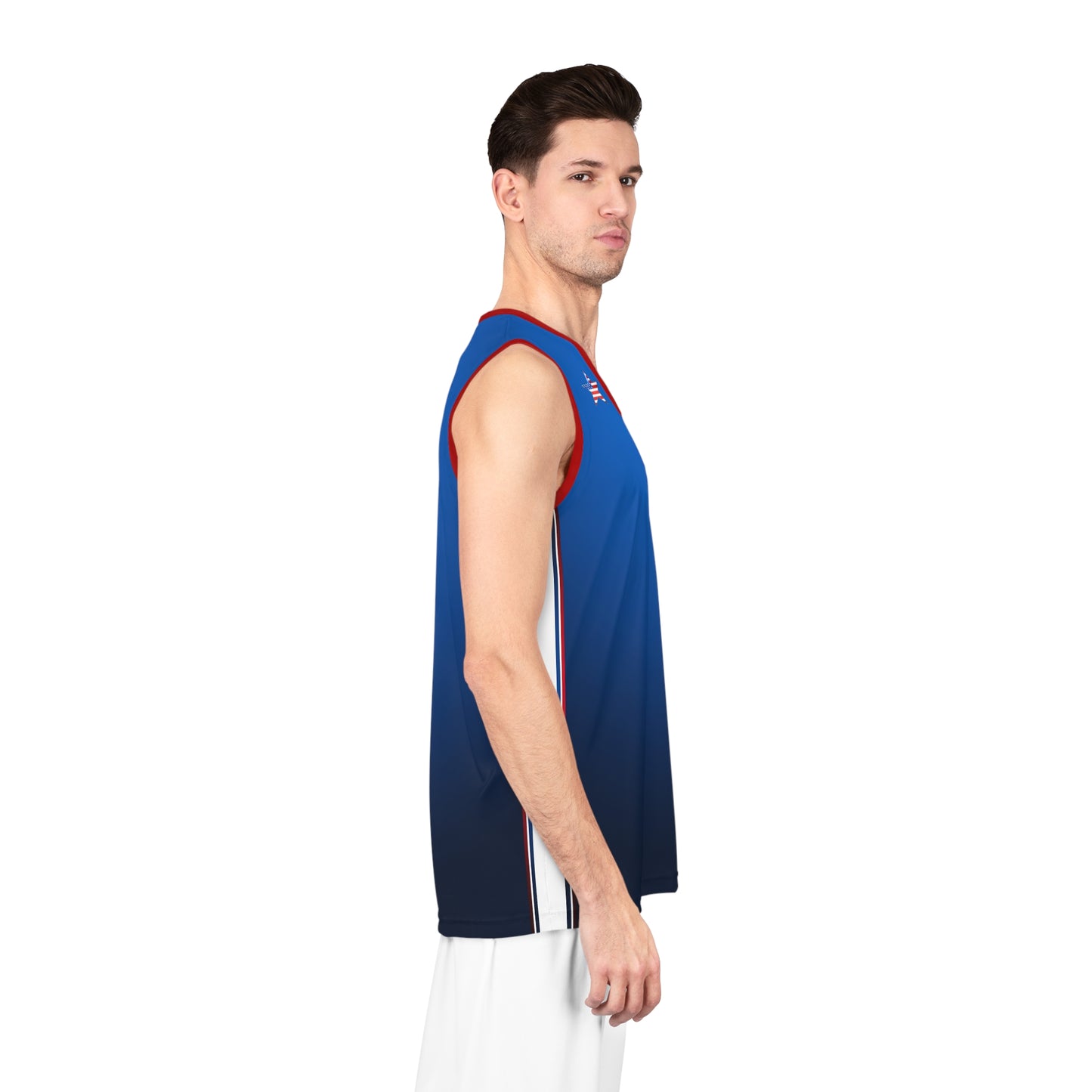USA Blue Red White Trim - Basketball Jersey