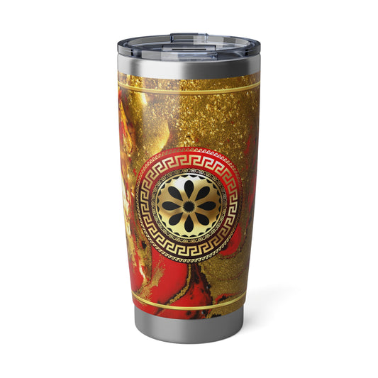 Greek Key Flower Gold Red Marbleized Tumbler 20oz