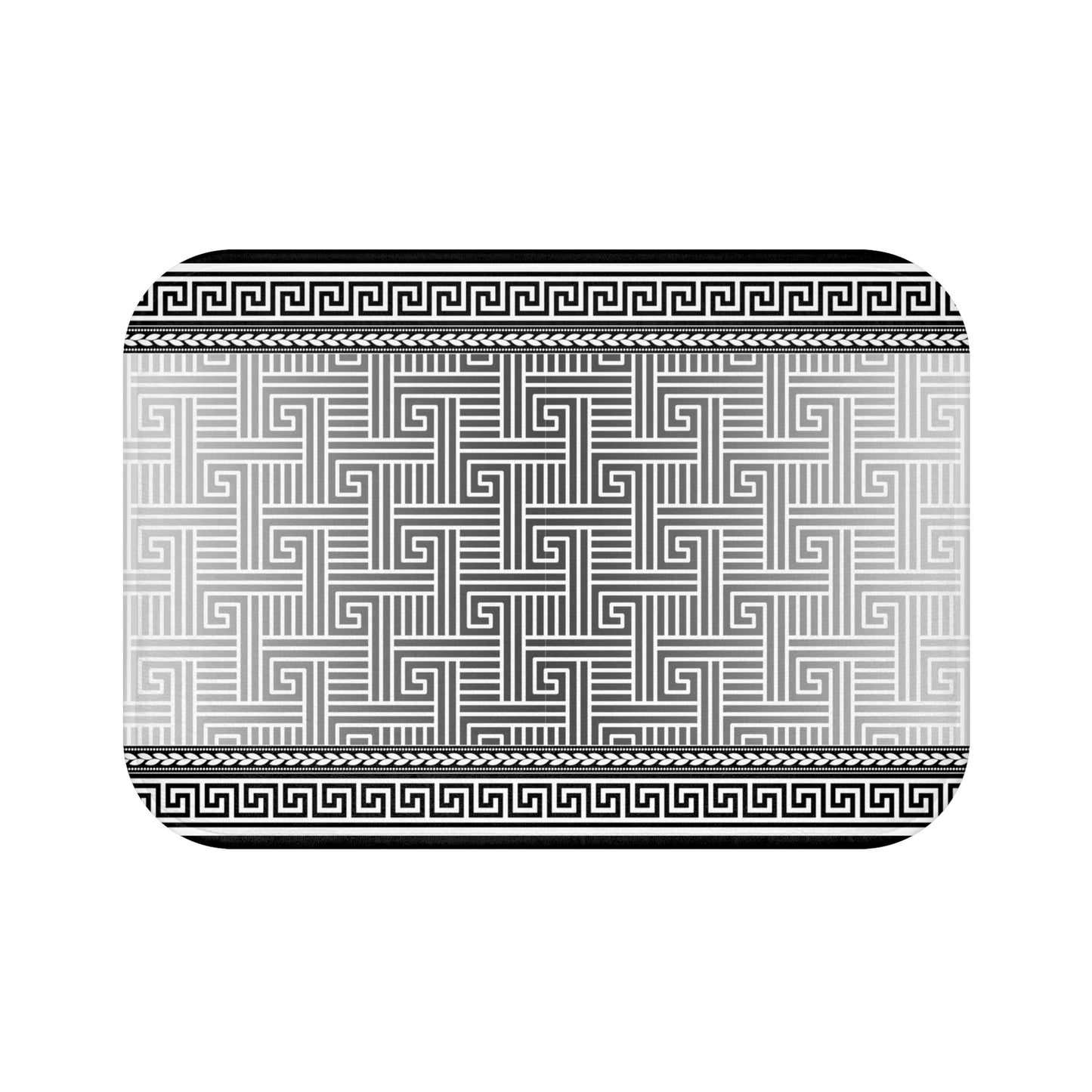 Black Grey White Greek Key Bath Mat