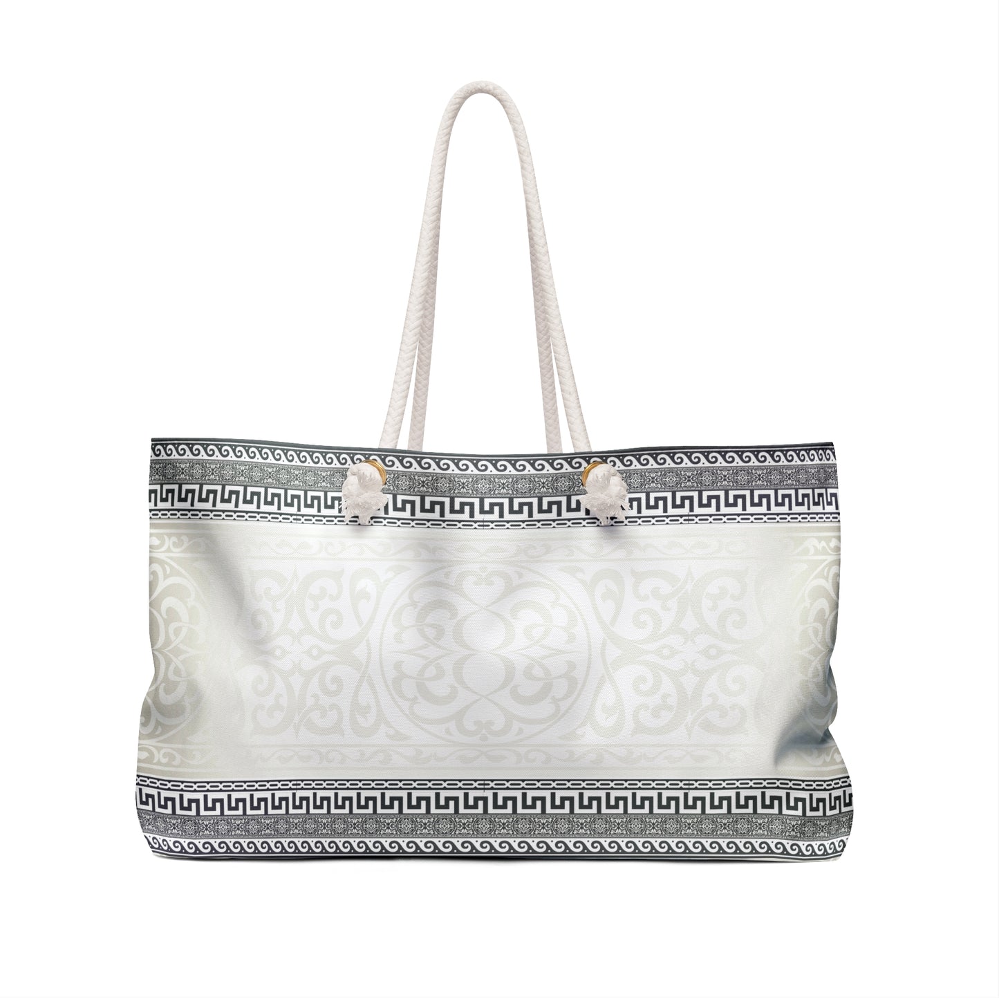 Greek Key Cream Gray Floral Weekender Bag