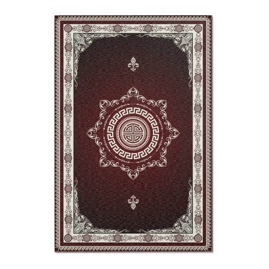 Ornate Greek Keys Maroon Khaki Area Rugs