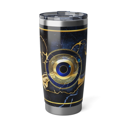 Evil Eye Greek Key Blue Gold Stainless Tumbler 20oz