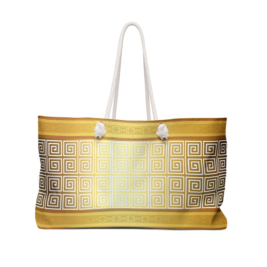 Greek Key White Yellow Gold Weekender Bag