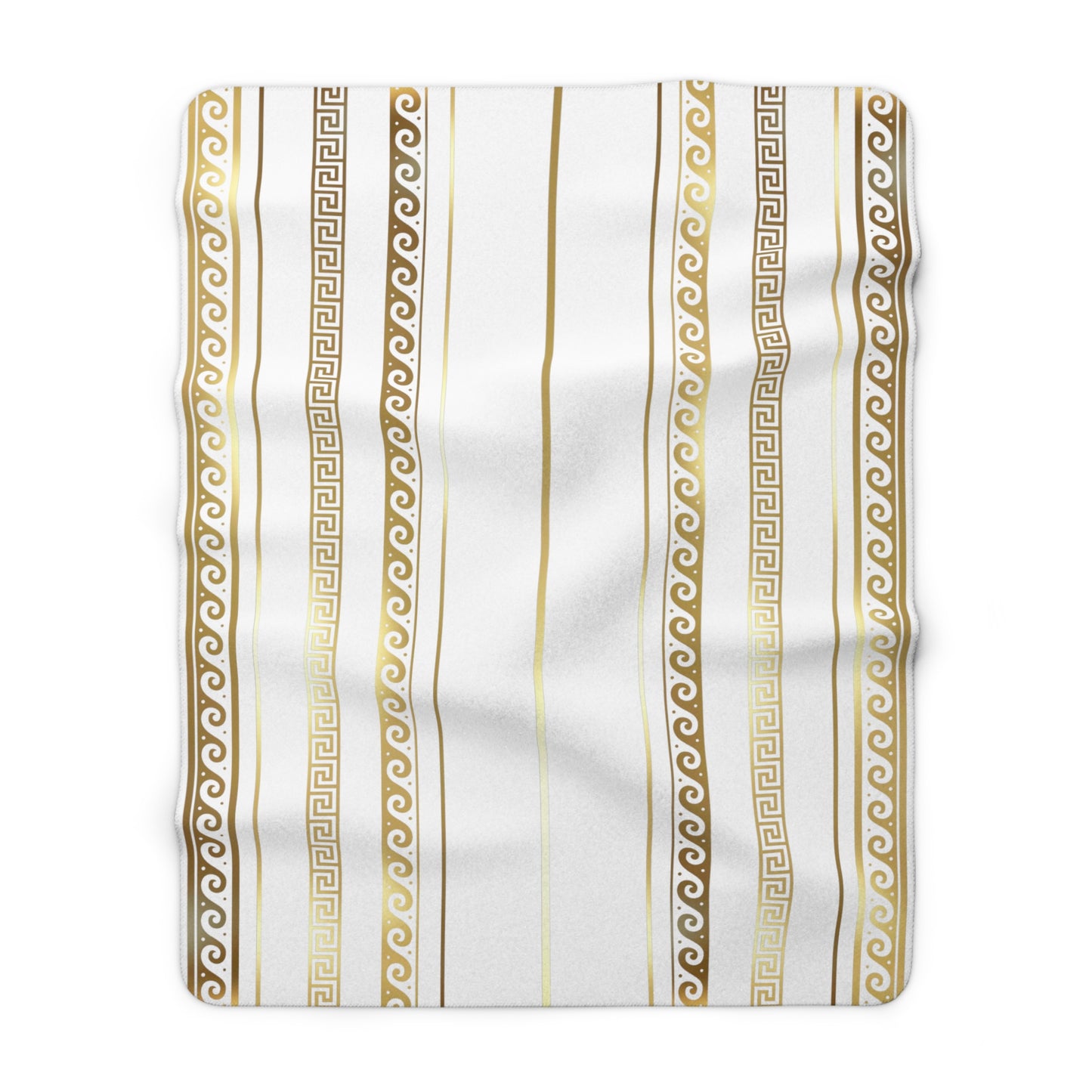 Greek Key Design Gold Striped White Sherpa Fleece Blanket