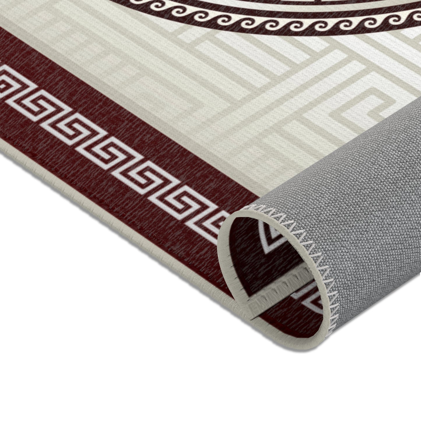 Greek Keys Tan & Maroon Area Rugs