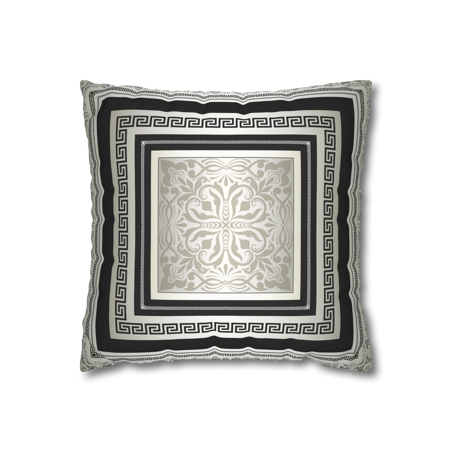 Greek Keys Cream Gray Black Faux Suede Square Pillow Case