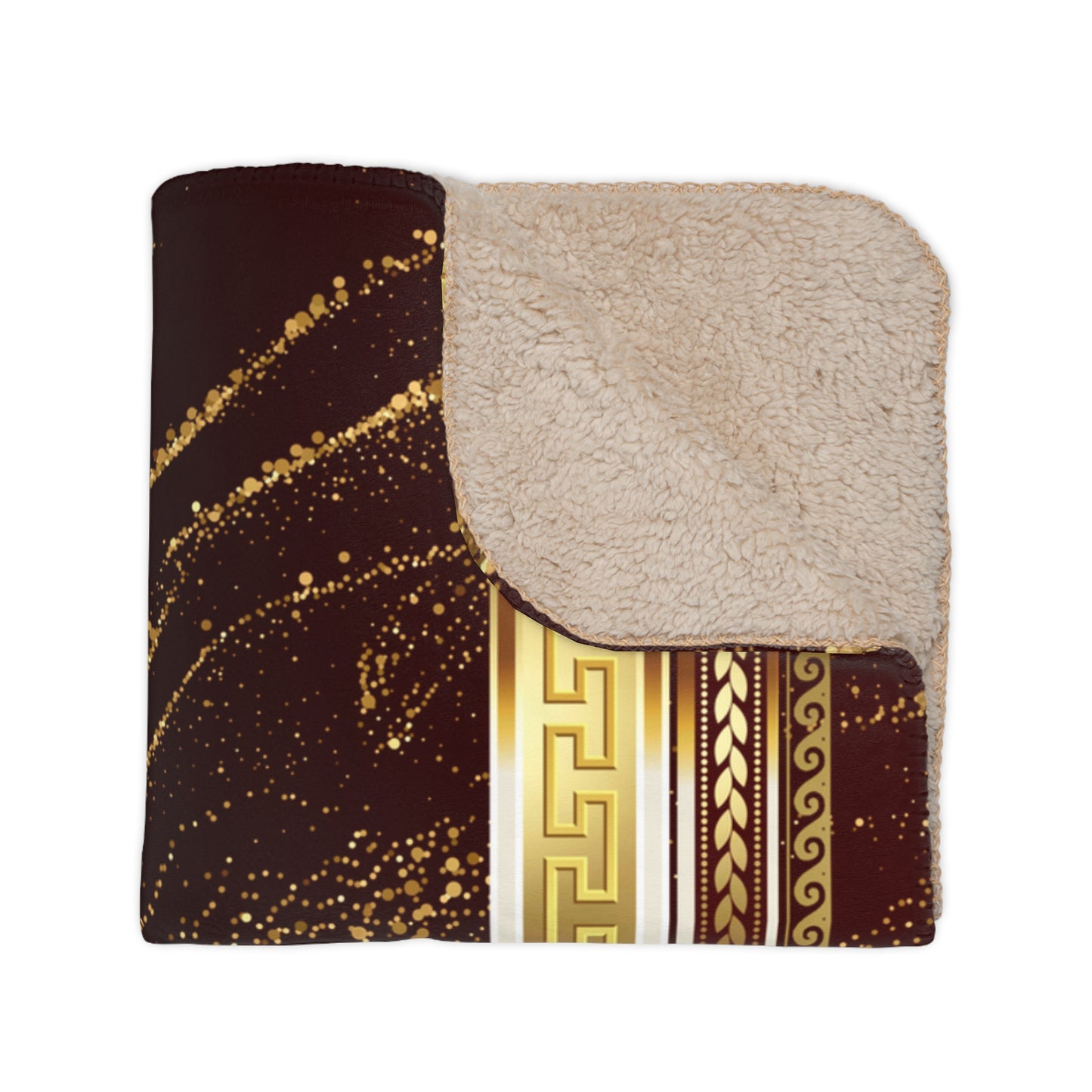 Greek Key Gold Flake Maroon Sherpa Fleece Blanket