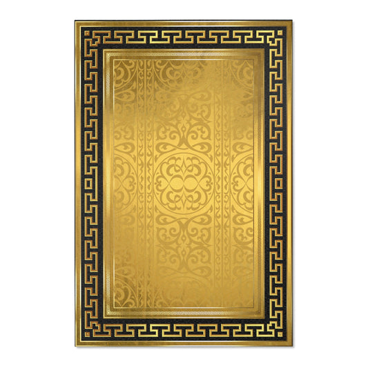 Gold Ornate Greek Keys Black Trim Area Rugs