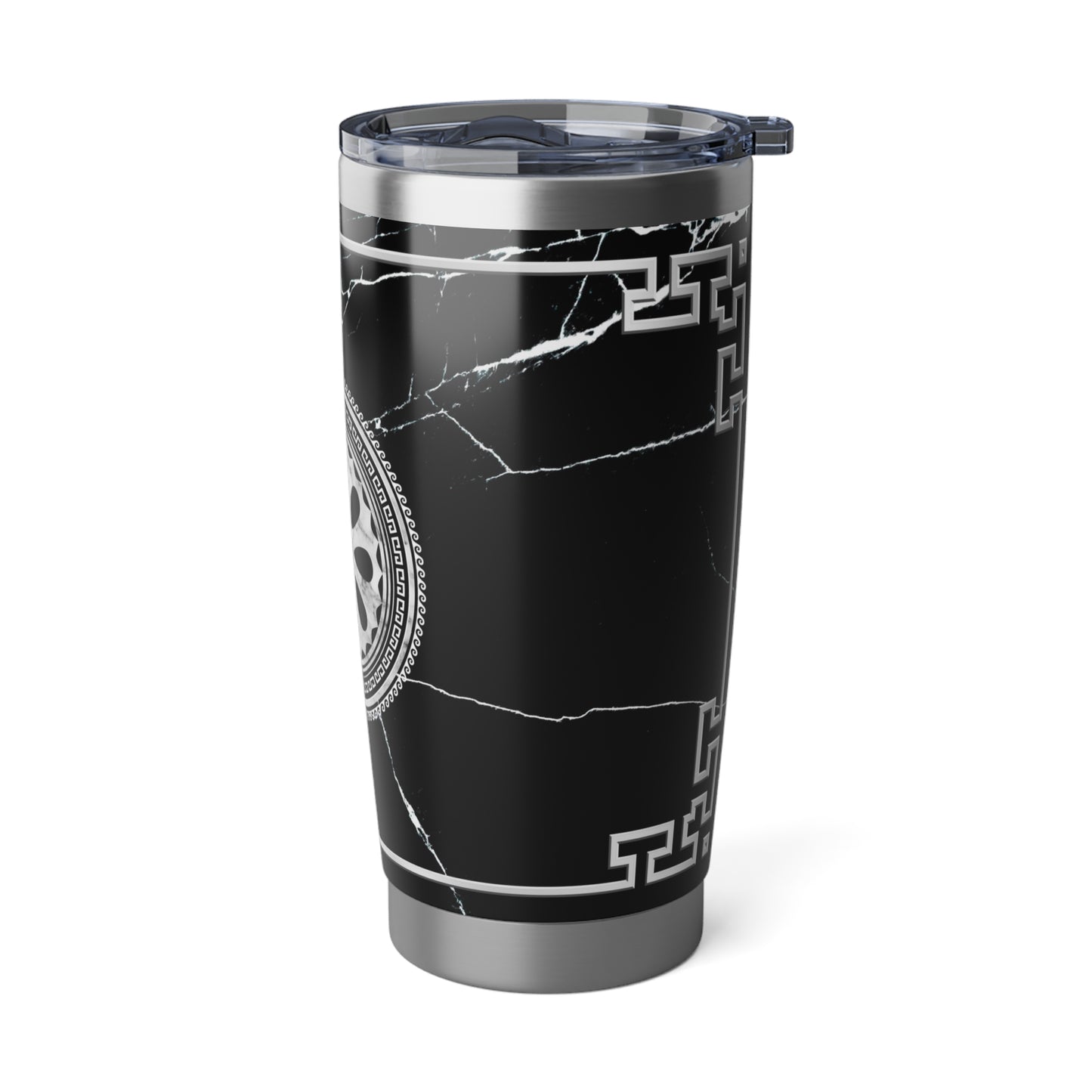 Greek Key Silver Black Marbleized Vagabond 20oz Tumbler